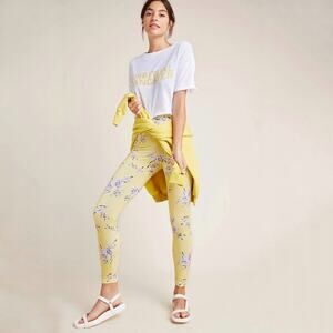 NEW Spiritual Gangster XS Perfect High Rise Waist Floral Leggings Yellow Flower